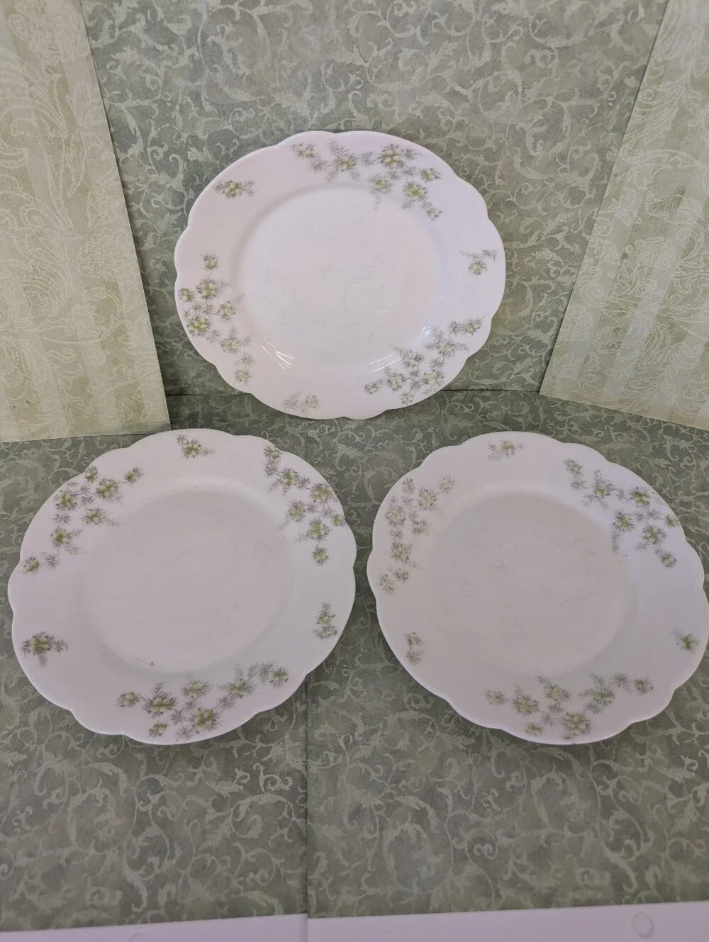 Vintage Classic White Plate with Green Floral Accents Group Of 3